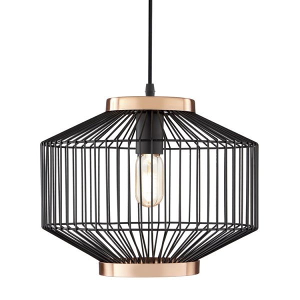 Pendente em Metal Preto e Cobre - 34cm