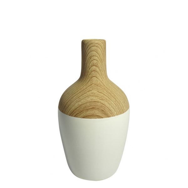 Vaso de Resina Branca com Madeira - 18,8cm