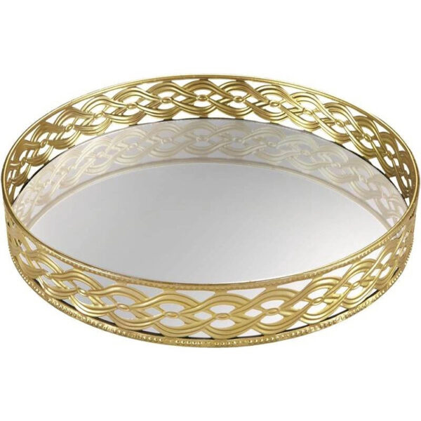 Bandeja Redonda em Metal Dourado