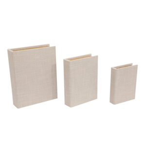 Livro Caixa Revestido em Linho Tramado Bege - 3pcs