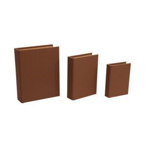 Livro Caixa Revestido em Couro Sintético Tramado Marrom - 3pcs