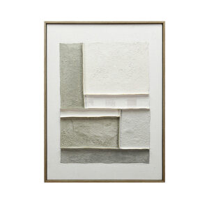 Quadro com Textura Abstrata Cinza e Bege e Moldura em Madeira - 80x60