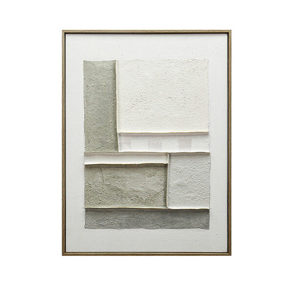 Quadro com Textura Abstrata Cinza e Bege e Moldura em Madeira - 80x60