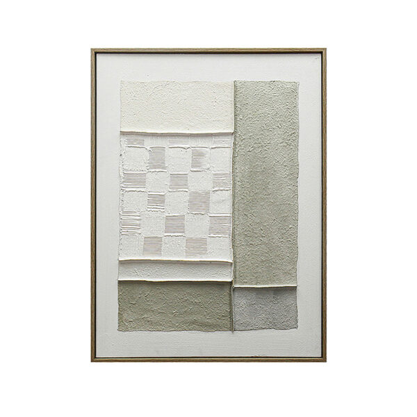 Quadro com Textura Abstrata Cinza e Bege e Moldura em Madeira - 80x60