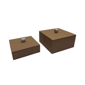 Kit  c/2 Caixas Decorativas Quadradas em MDF Revestida em Couro Sintético Marrom