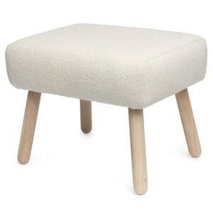 Puff em Bouclé e Madeira - 51,5x39,5