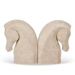 Porta Livros Cavalo em Resina estilo Travertino Bege - 2pcs