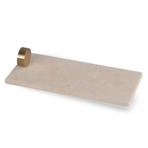 Bandeja Retangular em Mármore Travertino com Detalhe em Metal Dourado - 25x12