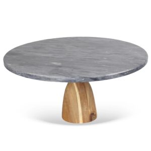 Boleira em Mármore Preto e Madeira - 14x30