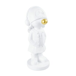 Escultura em Resina Menina com Fone de Ouvido Branco