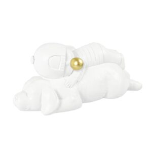 Escultura em Resina Menino com Cachorro Branco