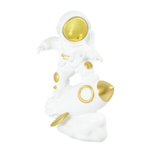 Escultura em Resina Astronauta Surfando no Foguete