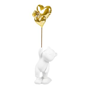 Escultura em Resina e Metal - Urso com Balão Dourado