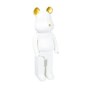 Escultura em Cerâmica Urso Branco com Detalhes em Dourado