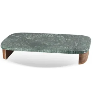 Bandeja Retangular em Madeira e Mármore Verde