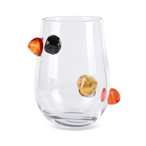 Vaso em Vidro Transparente com Detalhes em Preto, Vermelho e Âmbar - G