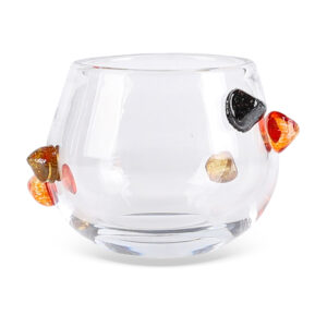 Vaso em Vidro Transparente com Detalhes em Preto, Vermelho e Âmbar - P