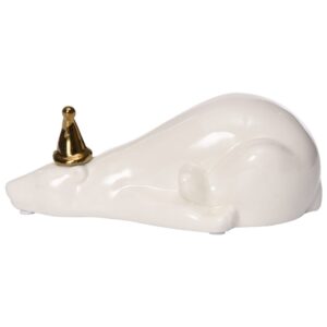 Escultura em Cerâmica Urso Deitado com Chapéu