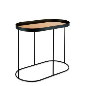 Mesa Lateral Preta Em Metal Com Espelho Cobre