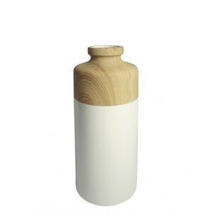 Vaso de Resina Branca com Madeira