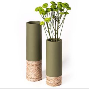 Vaso em Cerâmica Verde e Fibra de Bananeira - 40cm