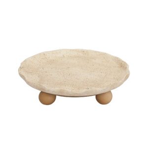 Centro de Mesa Decorativo com Esferas em Madeira Natural e Resina Estilo Travertino