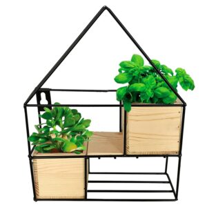 Prateleira Metal/Madeira C/ Cachepot House Preto