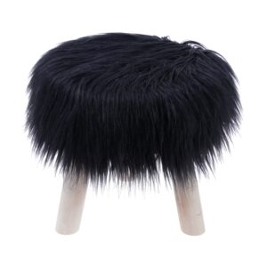 Puff Madeira/Poliester Pelinhos Preto - 32Cm