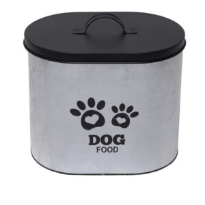 Lata Em Metal Oval Dog Food Prata E Preta - 25,5Cm