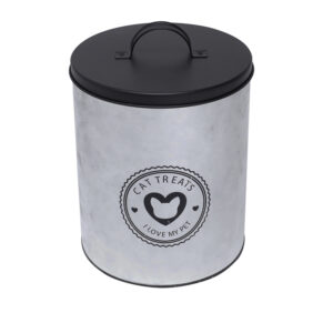 Lata Em Metal Redonda Dog Food Prata E Preta - 26Cm