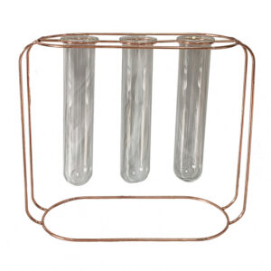 Vaso Três Tubos de Vidro e Metal Rose