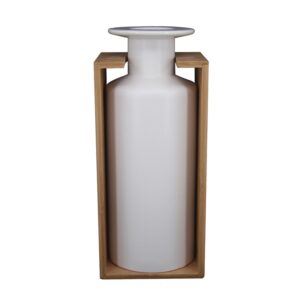 Vaso Decorativo de Cerâmica Branca e Bambu - 32cm