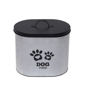 Lata em Metal Oval Dog Food Prata e Preta - 21cm