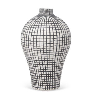 Vaso Decorativo em Cerâmica Branco Quadriculado Preto 34x20