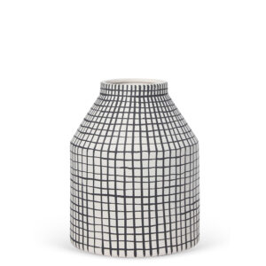 Vaso Decorativo em Cerâmica Branco Quadriculado Preto 25x20