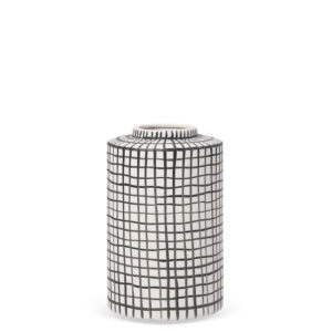 Vaso Decorativo em Cerâmica Branco Quadriculado Preto 23x14
