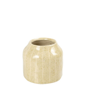 Vaso em Cerâmica Bege com Linhas Creme - 11x12