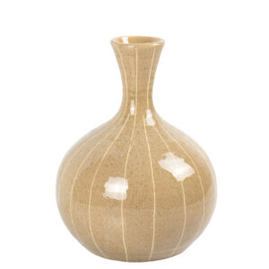 Vaso em Cerâmica Marrom Texturizado com Linhas Bege - 23x18