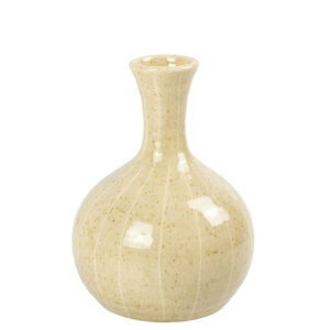 Vaso em Cerâmica Bege Texturizado com Linhas Brancas - 19x13