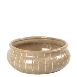Centro de Mesa Decorativo Cerâmica Marrom com Listras Brancas - 9x25