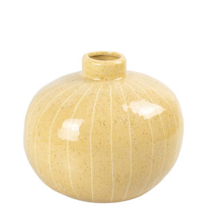 Vaso em Cerâmica Bege com Listras Creme - 18x17