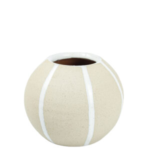 Vaso em Cerâmica Bege com Linhas Brancas - 19X15